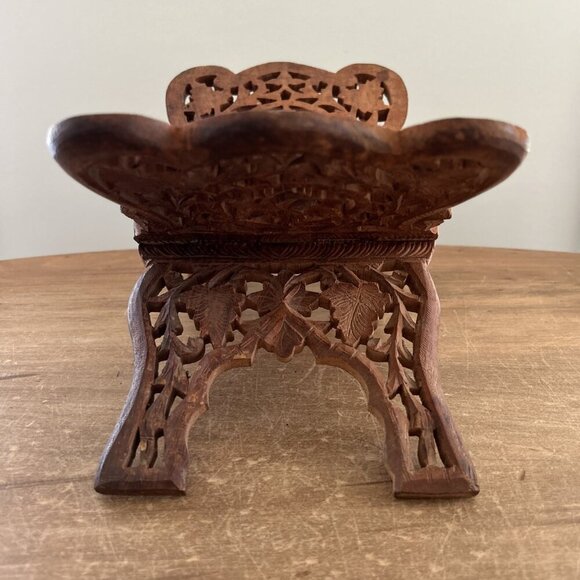 Vintage Hand Carved Wood Folding Cookbook Holder Bible Book Display Stand Boho - Picture 3 of 4